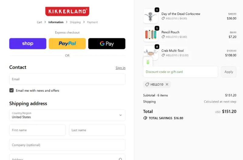 Coupon test screenshot