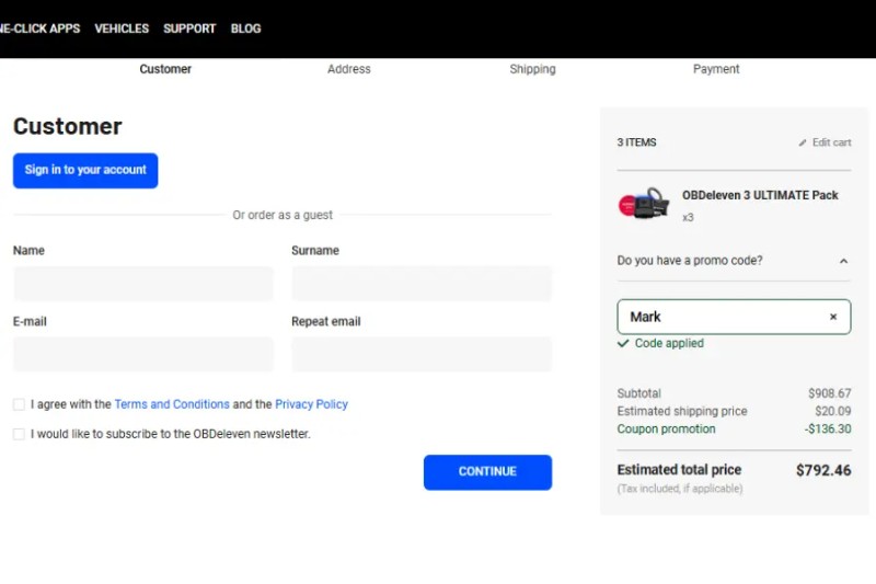 Coupon test screenshot